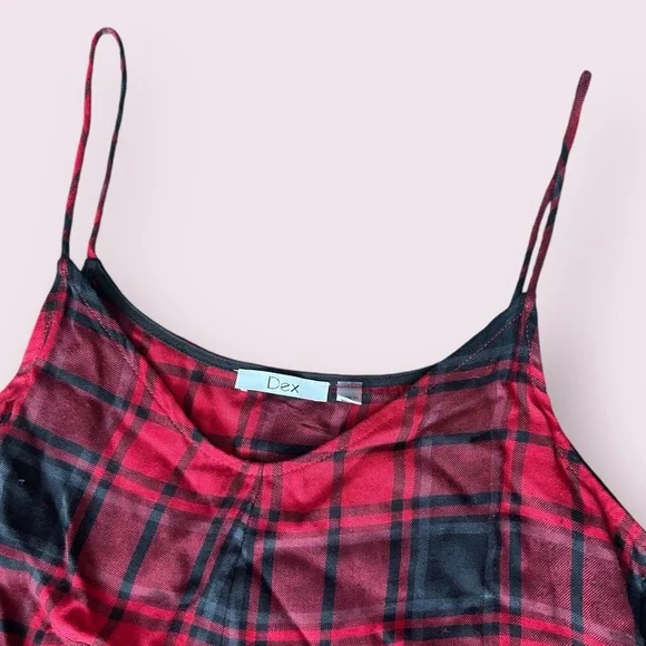 Women’s Dex Red And Black Plaid Spaghetti Strap Dress Size Medium - Picture 5 of 10